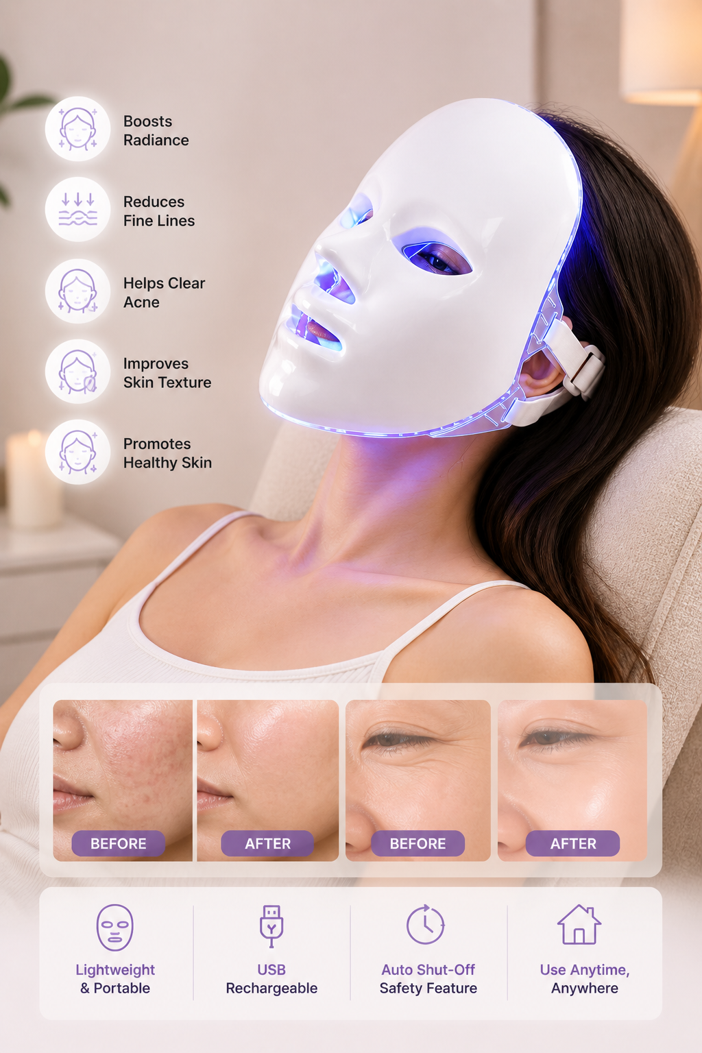 7-Color Rechargeable Facial Mask Device.